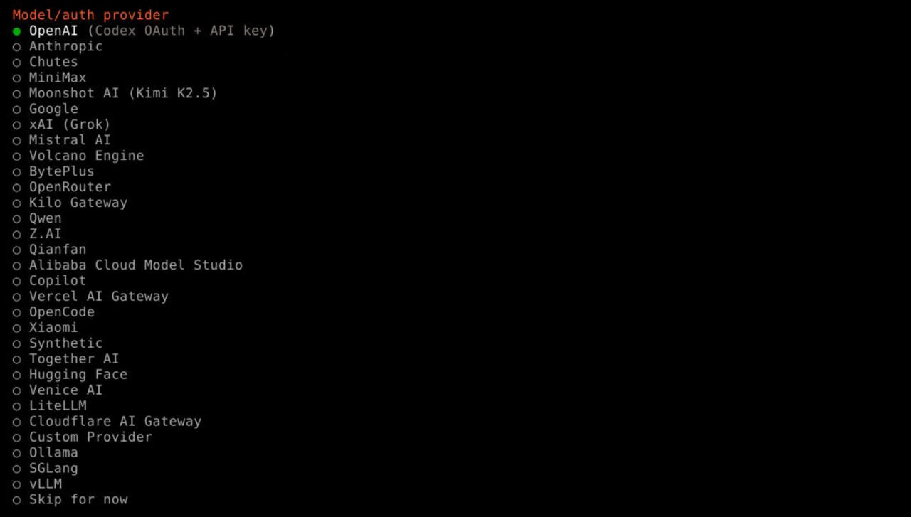 Provider selection list