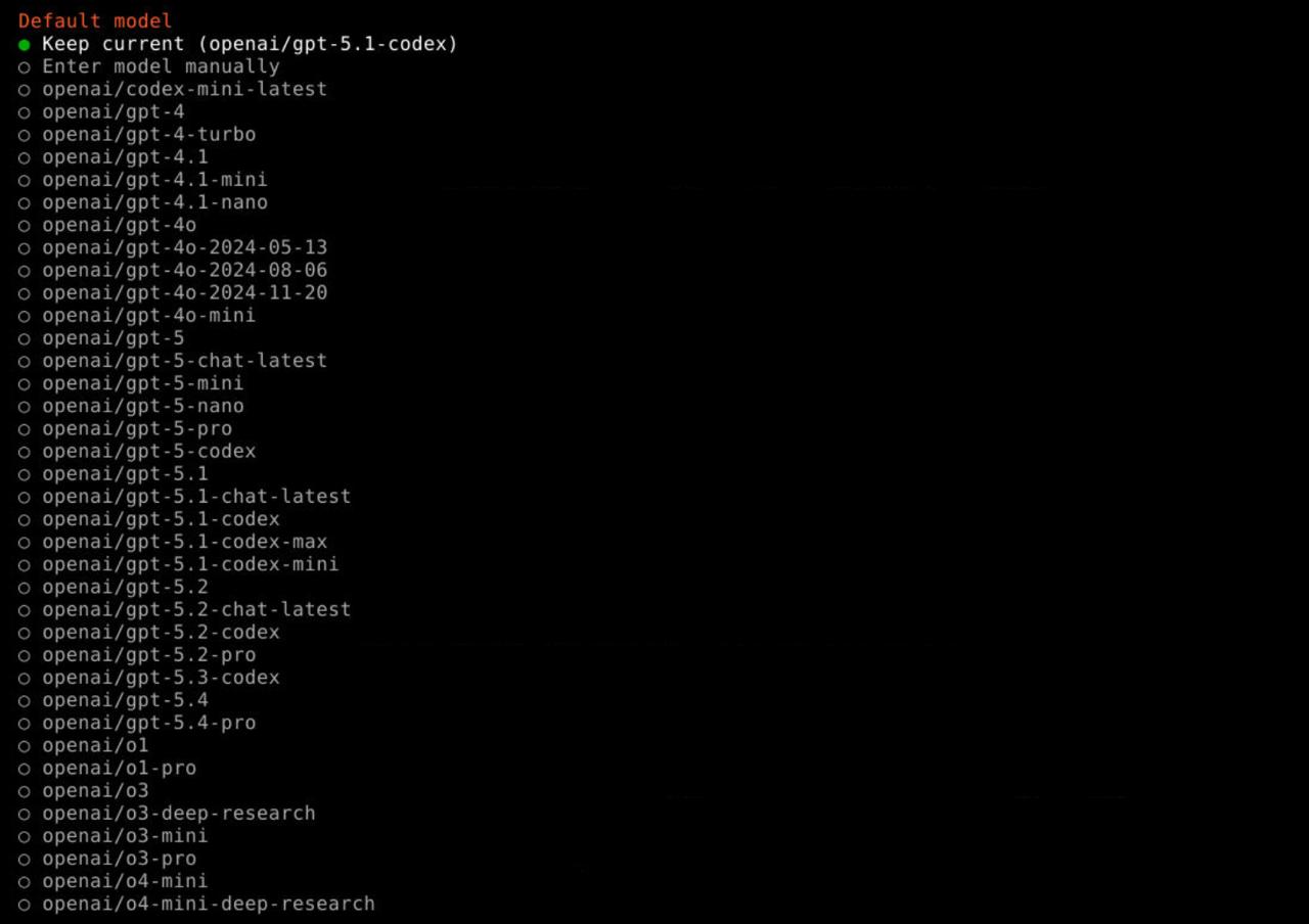 OpenAI model selection
