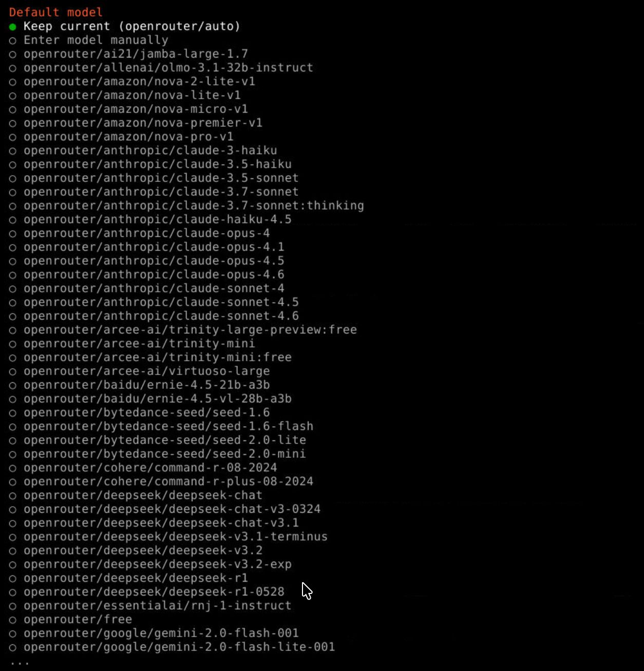 OpenRouter model selection